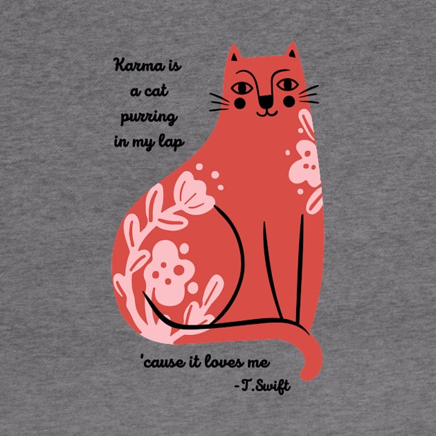 Karma is a Cat Red Folk Flower Design by Morning Tide Coaching